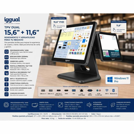 Pack completo TPV Doble Pantalla Windows 11 Pro para Comercio y Hostelería