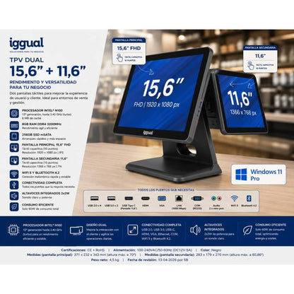 Pack completo TPV Doble Pantalla Windows 11 Pro para Comercio y Hostelería