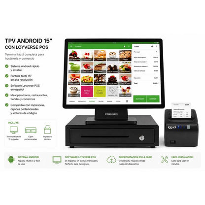 TPV Android 15,6 pulgadas con software Loyverse para hostelería y comercios