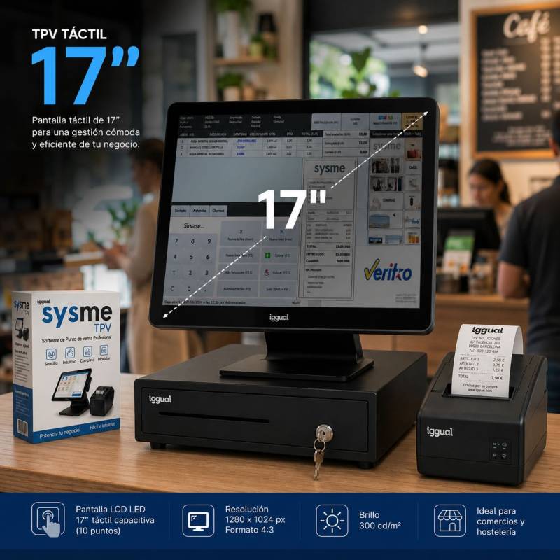 TPV Táctil 17" Completo con Impresora y Cajón